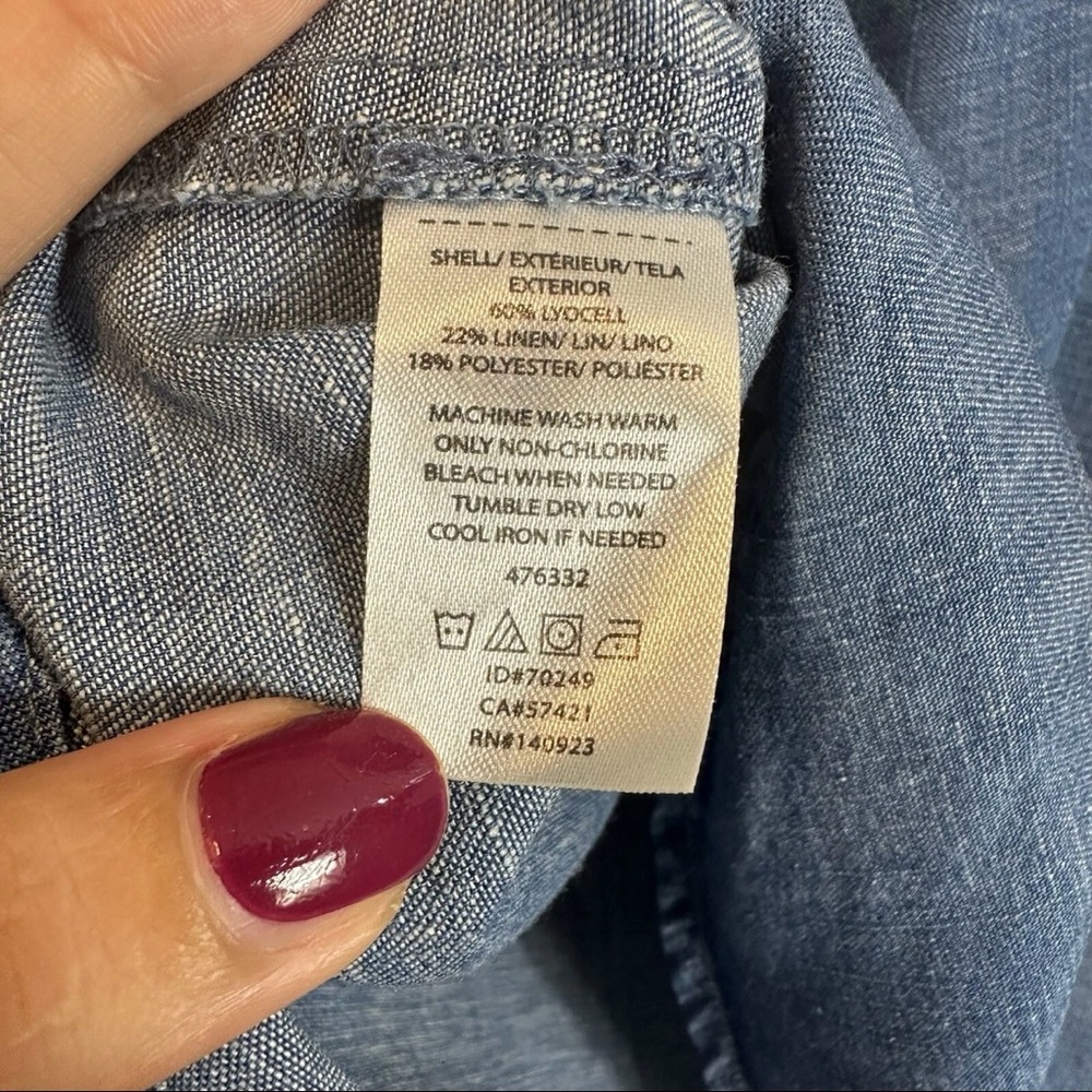 LOFT Chambray Lyocell Linen Blend Flutter Sleeve Blouse - Picture 6 of 10